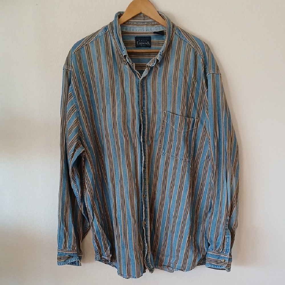 Vintage Basic Editions Denim Striped Button Down … - image 1